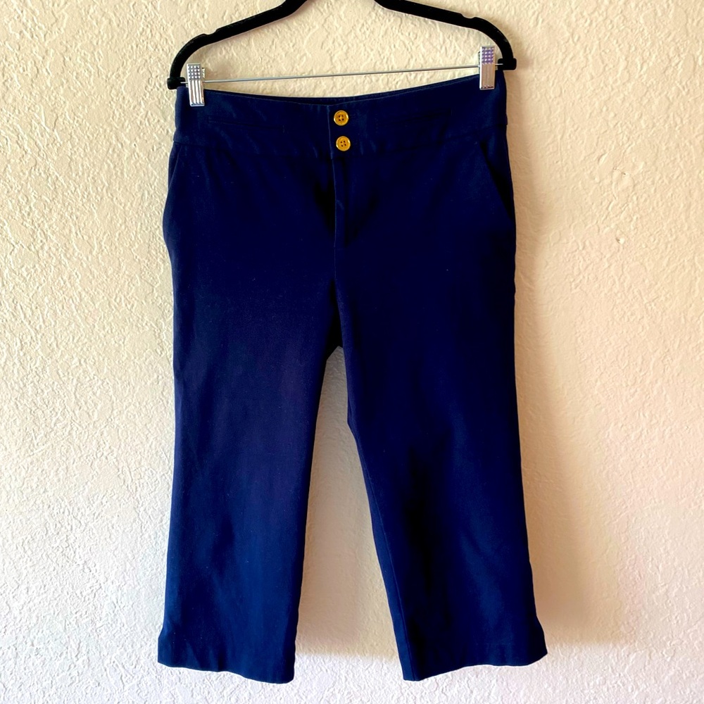 Lauren Ralph Lauren Dressy Capris Size 6 Gold Buttons Navy Blue Cotton Preppy
